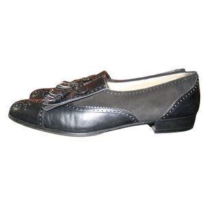 Salvatore Ferragamo Kiltie Black Italian Mixed Leather & Suede Fringe Loafers 8